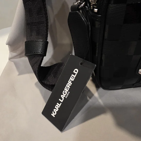 KARL LAGERFELD Maybelle logo Black Checkered Character print Crossbody Bag. NWT - Picture 3 of 10